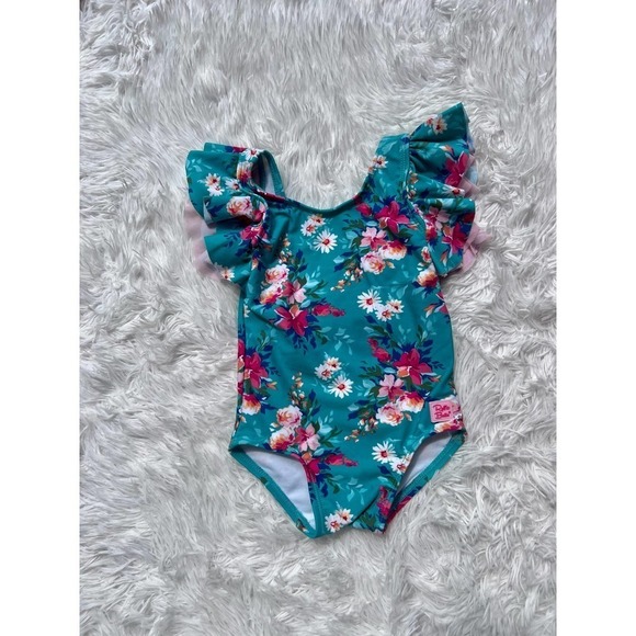Nwt Floral Baby Swimsuit, Size 6-12 months Ruffle Butts - Picture 2 of 5
